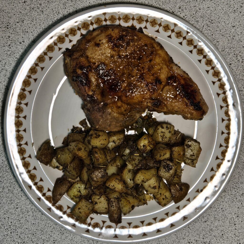 Marinated Pork Chops with Roasted Potatoes! So Scrumptious!